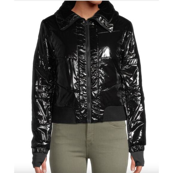 Blanc Noir Womens M Shiny Compression Down Puffer Winter Jacket Coat Resort - Picture 1 of 11